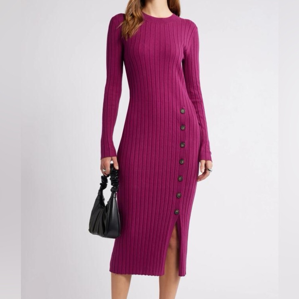 NWOT  Fuchsia Long Sleeve Ribbed Dress